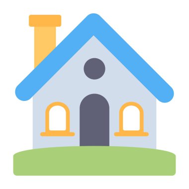 Göz alıcı ev binası simgesi, düz tasarım