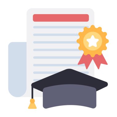 Rozetli kağıt, diploma simgesinin düz tasarımı