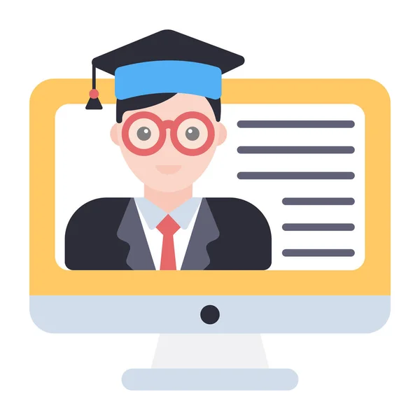 Avatar Wearing Mortarboard Monitor Online Graduate Icon — Stock Vector