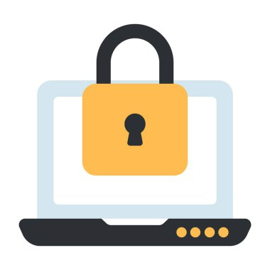 Minik bilgisayarlı asma kilit, kilitlenmiş dizüstü bilgisayar simgesi kavramı