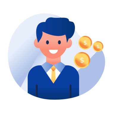 Bozuk paralarla erkek avatarı, yatırımcı simgesi