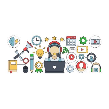 Müşteri hizmetlerinin düz tasarım çizimi