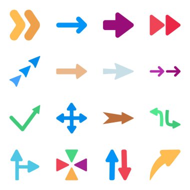 Düz stil ok başı simgelerini sunar. Bu simgeler düzenlenebilir kaliteye sahiptir ve renkli kullanıldığında hoş görünecektir. Bununla birlikte, bunları yönlendirme okları ya da başka fikirler olarak kullanabilirsiniz.!