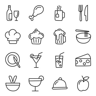 Eşsiz bir tasarım ikonu yiyecek paketi burada doğrusal tarzda, bu gıda ikonları ağzınızı sulandıracak, hem temsil ettikleri inanılmaz yemekler hem de daha da inanılmaz tasarımları sayesinde..