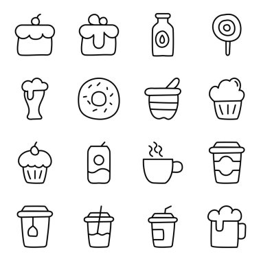 Eşsiz bir tasarım ikonu yiyecek paketi burada doğrusal tarzda, bu gıda ikonları ağzınızı sulandıracak, hem temsil ettikleri inanılmaz yemekler hem de daha da inanılmaz tasarımları sayesinde..