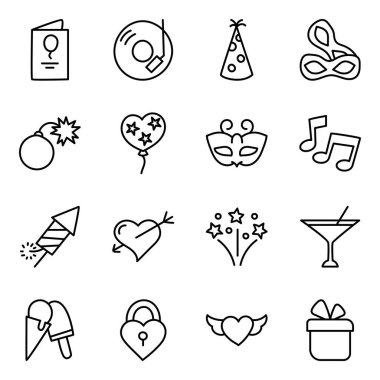 Size harika bir parti ve eğlence paketi getirdik. Bu paket, çeşitli şekillerde beyaz bir arkaplanda sergilenen yaratıcı simgeleri içerir. İyi hazırlanmış bir tasarım indirmeye hazır