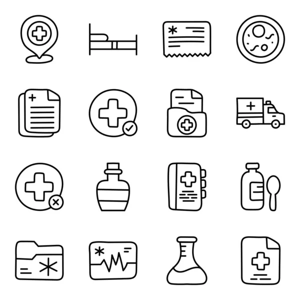 Download Medical Pharmaceutical Icons Set Comes Health Care Services Concepts — Stock Vector