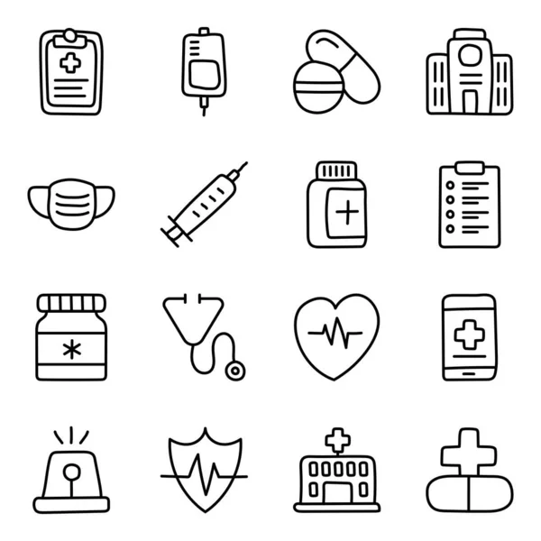 Download Medical Pharmaceutical Icons Set Comes Health Care Services Concepts — Stock Vector