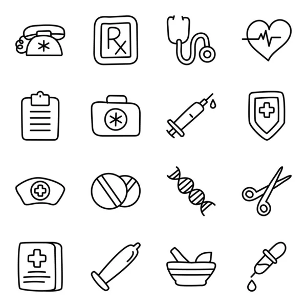 Download Medical Pharmaceutical Icons Set Comes Health Care Services Concepts — Stock Vector