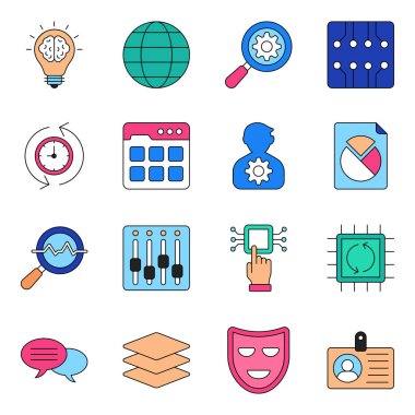 Icons pack consisting of machine learning and modern technology items. Perfect pack for upcoming technology projects clipart