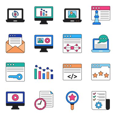 Üretim yönetimi simgelerinin bir karışımı. Bu dizin, yaklaşan projeleriniz için ei, eps, jpg içeren bir dizin sunar.