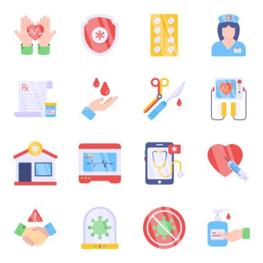 Tıbbi ve Eczane Düz Simgeler Paketi