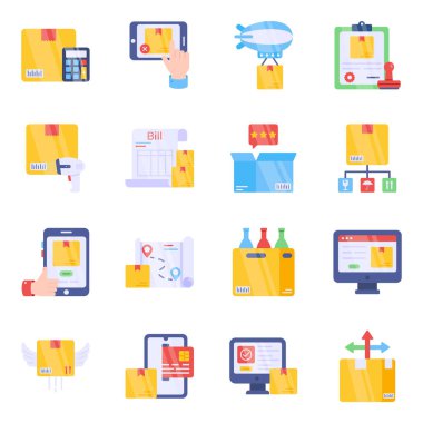 Lojistik ve Kargo Düz Simgeleri Paketi