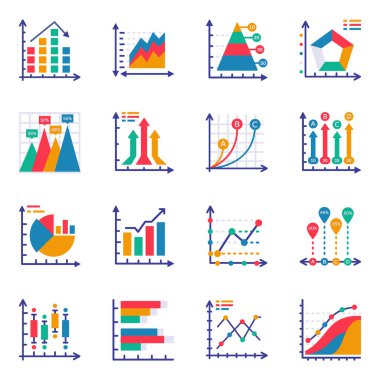 Grafik ve Grafikler Düz Simgeler Paketi