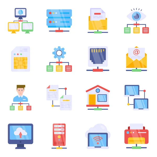 Pack Iconos Planos Datos — Vector de stock