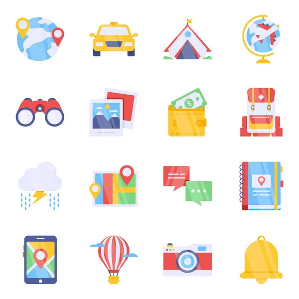 Pack Iconos Planos Transporte — Vector de stock