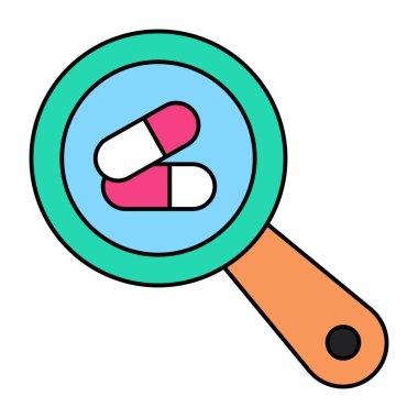 Büyüteç altında haplar, arama hapları ikonu