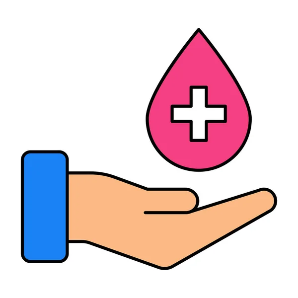 Краплі Руці Демонструють Значок Донорства Крові — стоковий вектор