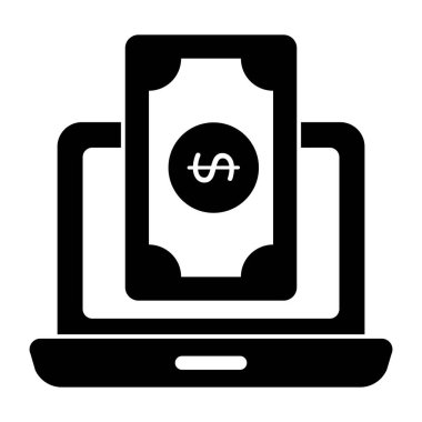 Bilgisayarın içindeki banknot, çevrimiçi para simgesi