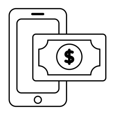 Akıllı telefonun içindeki banknot, cep telefonu para simgesi