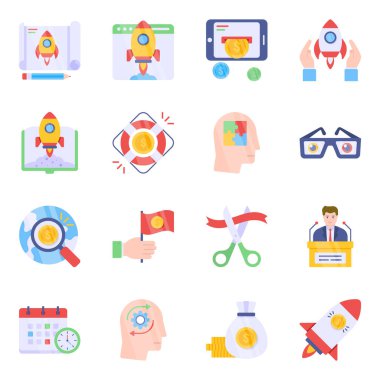 İş ve Çalıştırma Düz Simgeleri Paketi