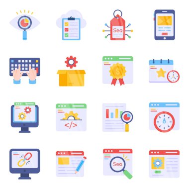 Web Paketi ve Seo Düz Simgeleri