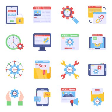 Seo ve Yönetim Düz Simgeleri Paketi