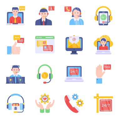 Müşteri Temsilcisi Düz Simgeler Paketi