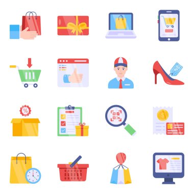 Alışveriş ve Ticaret Düz Simgeleri Paketi