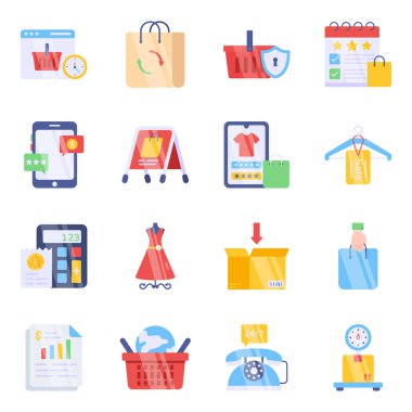 Alışveriş ve Harcama Düz Simgeleri Paketi