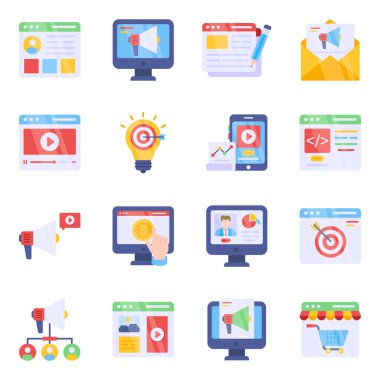 Web Pazarlama Düz Simgeleri Paketi