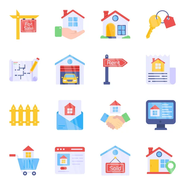 Pack Real Estate Flat Icons — Stock Vector