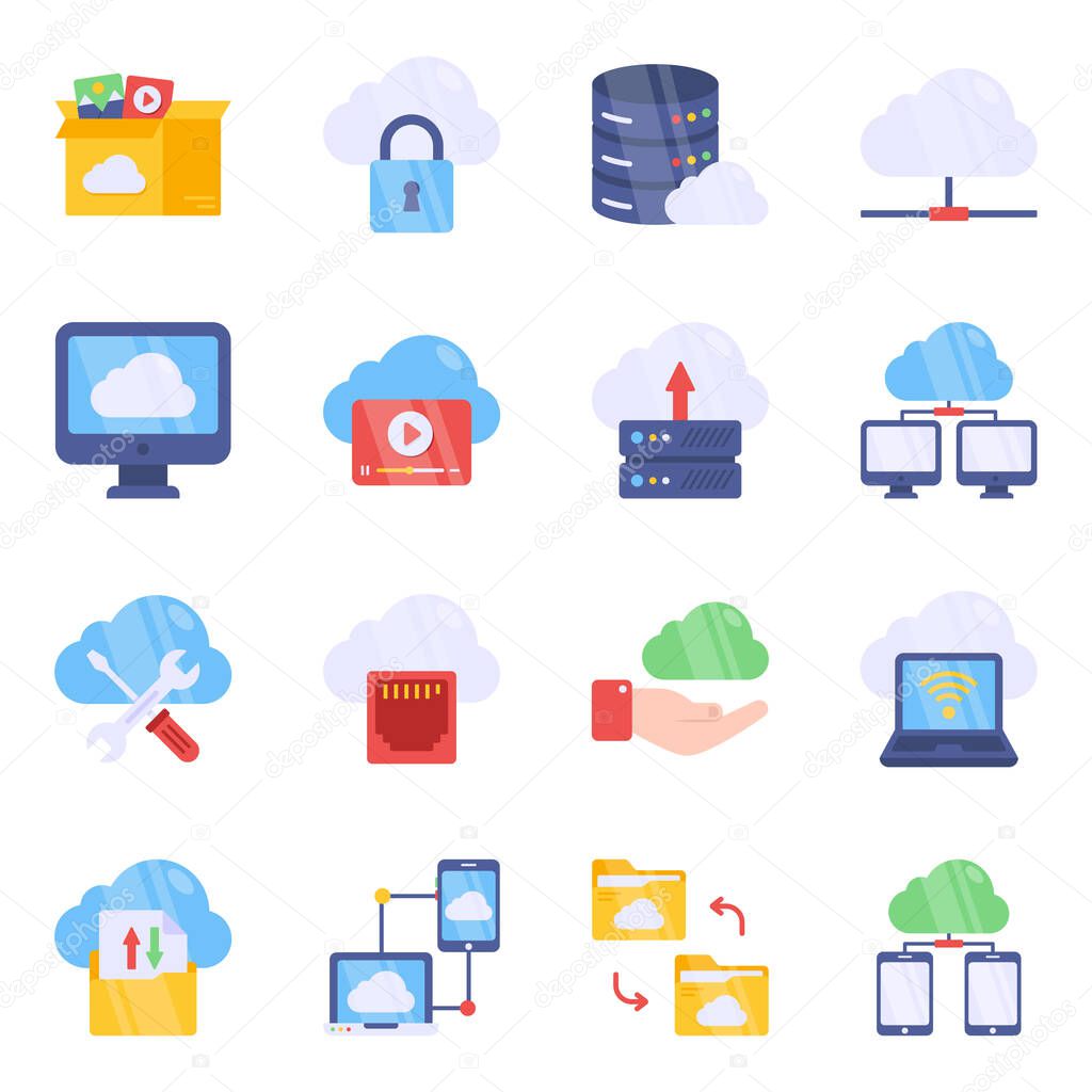 Pack of Cloud Computing Flat Icons