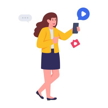 Mobil aşk sohbetinin düz tasarım çizimi 