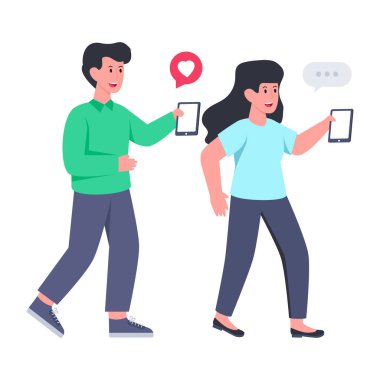 Mobil aşk sohbetinin düz tasarım çizimi 