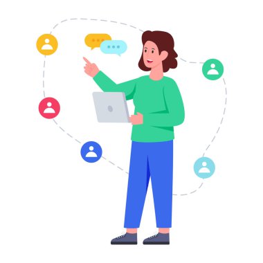 Sosyal grup iletişim illüstrasyonu, düzenlenebilir vektör