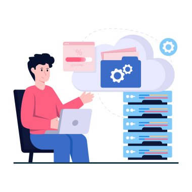 Bulut sunucu yönetiminin kavramsal düz tasarım çizimi