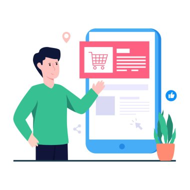 Mobil alışveriş uygulamasının düz tasarım çizimi