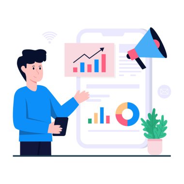 Mobil iş pazarlamasının düz tasarım çizimi