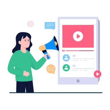 Mobil iş pazarlamasının düz tasarım çizimi