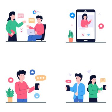 Çevrimiçi İletişim Düz Çizimler Paketi