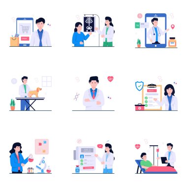 Tıbbi ve eczane Düz Çizimler Paketi