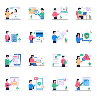 Koruma ve Güvenlik Flat Çizimleri Paketi