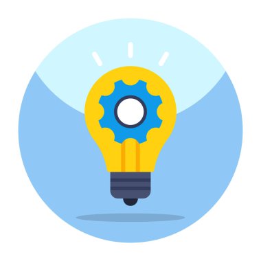 Ampulün içindeki dişli, fikir üretiminin düz tasarım simgesi