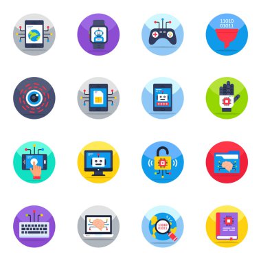 Yapay Zeka ve Teknoloji Düz Simgeleri Paketi