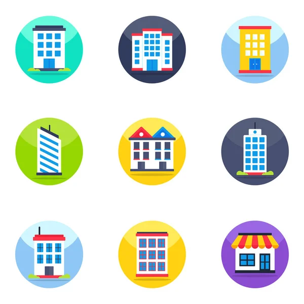 Pakket Van City Building Flat Icons — Stockvector