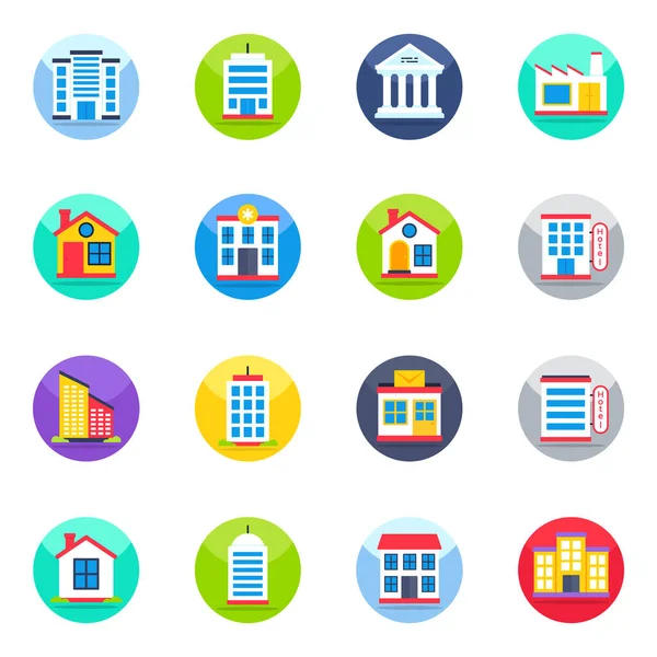 Pack Iconos Planos Arquitectura — Vector de stock