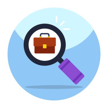 Büyüteç altında çanta, arama işi simgesi