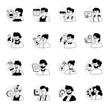 Pack of Professional Avatars Glyph Line Icons