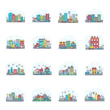Pack of Building Flat Illustrations